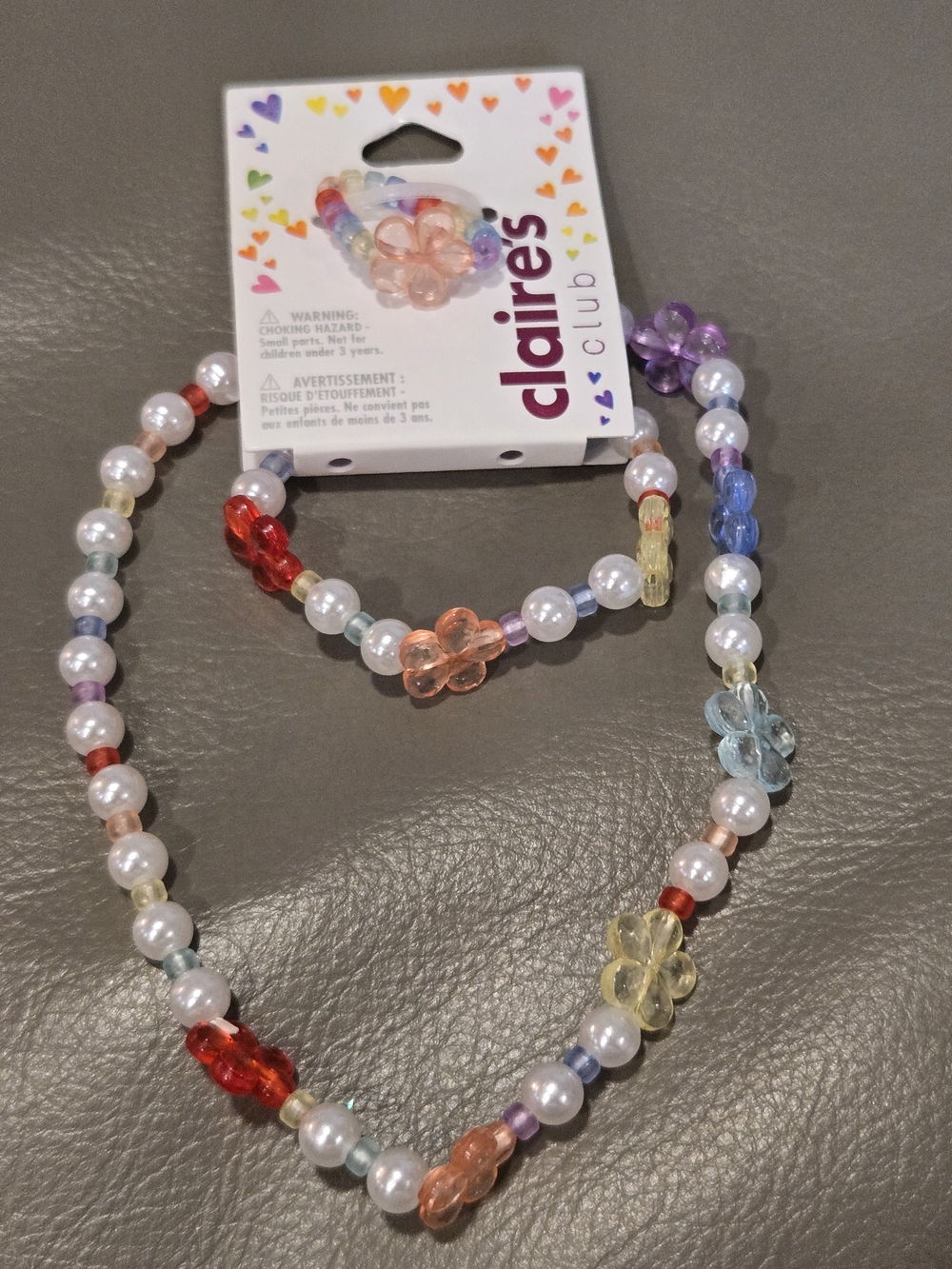 Claire's Multicolor Pearl & Flower Bead Necklace - Pastel Multi